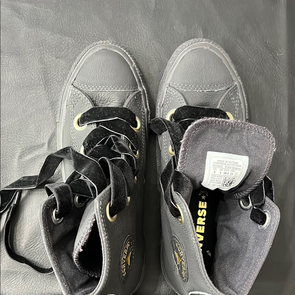 Converse Charcoal Leather Velvet Laces High-Top Sneakers
